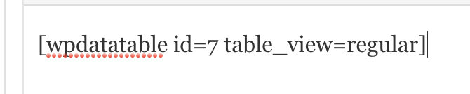 wpDataTables short code in text block