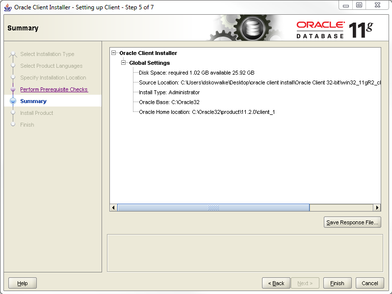 11. When the installation is complete you can close the installer. You have completed your installation of the Oracle 11g client.