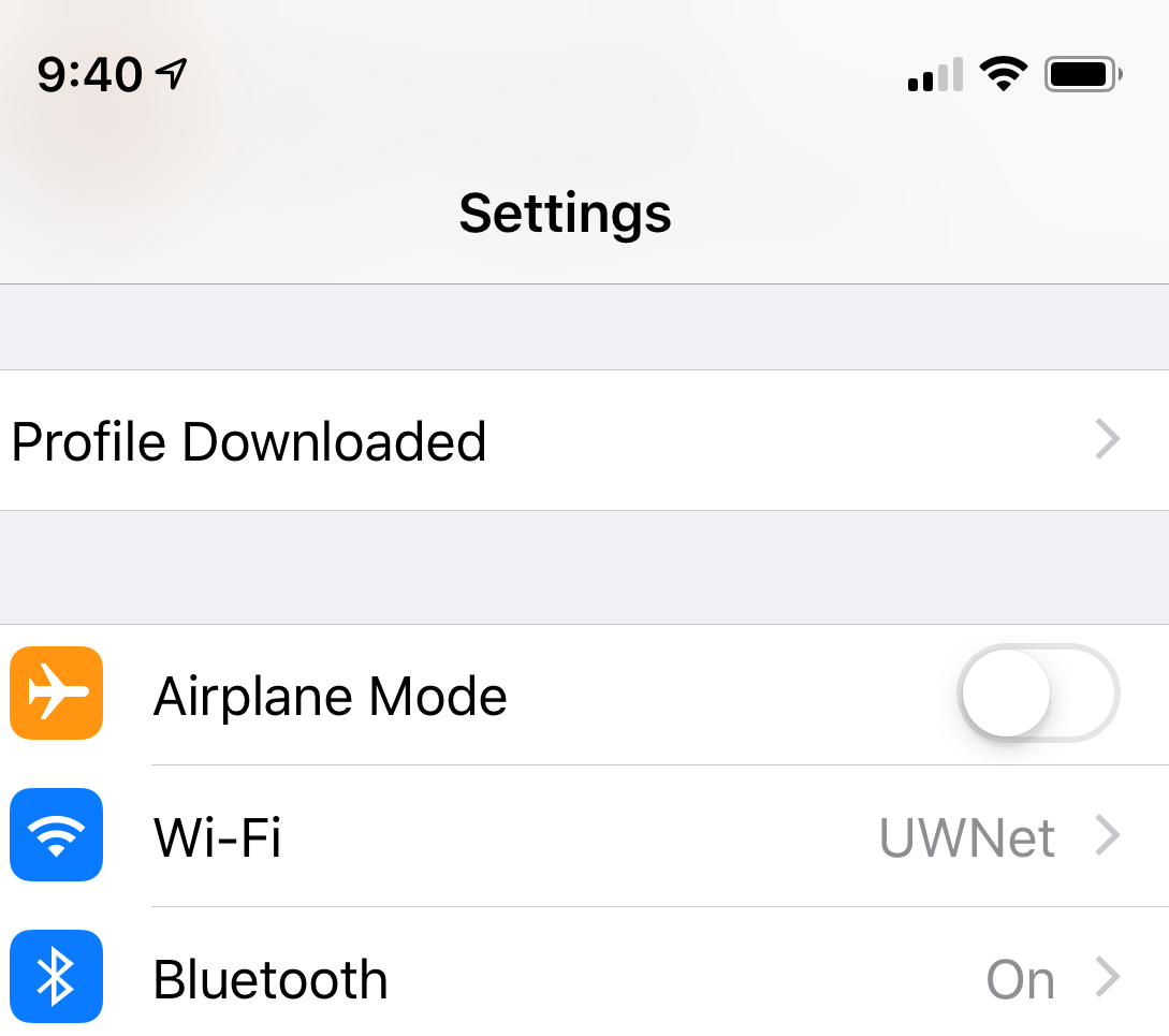 Settings --> Profile Downloaded
